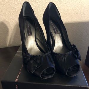 Black Satin Peep Toe